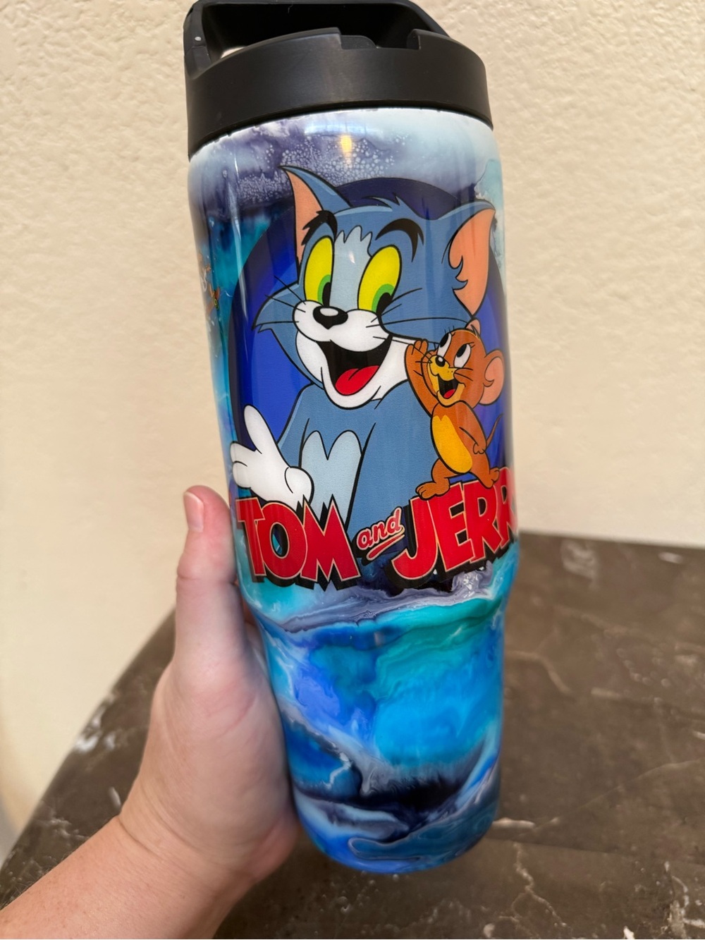 Tom and Jerry 90s Tumbler Cup 30 oz Clip Mate Flip Top Hydro Bottle Handmade